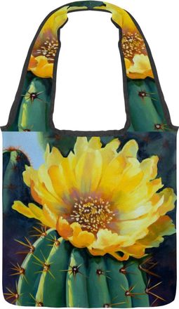 Generic Yellow Cactus Flowers Reversible Canvas Shoulder Tote - Double-Sided Print, 12oz Cotton, 27cm Drop, Fold-Flat Bag for Travel, Shopping, Street Outings