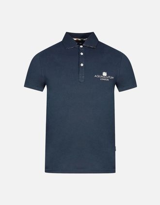 Aquascutum Mens Aquascutum London Bold Logo Navy Blue Polo Shirt - Size: 38