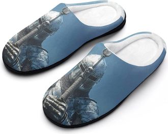 Generic Knight Holds His Sword Mens House Slippers Memory Foam Washable Cotton Slip on Home Shoes