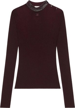 Courr&egrave;ges Ribgebreide coltrui met vinyl inzet - Dames - Coltruien - Rood - S - Truien & Vesten