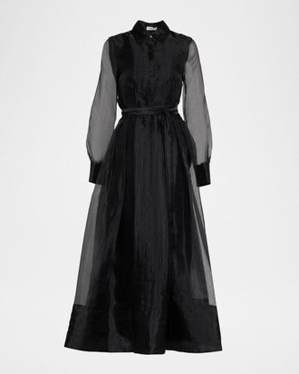 SIMKHAI Montgomery Pleated Organza Maxi Shirtdress