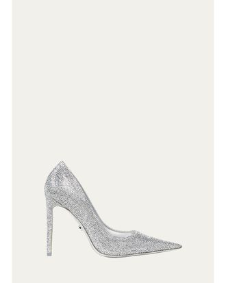 Gucci 110mm Crystal Embellished Metallic Leather Pumps