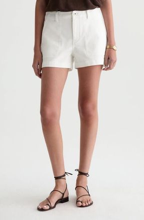 AG - Adriano Goldschmied Analeigh High Waist Workwear Twill Shorts in Powder at Nordstrom, Size 27