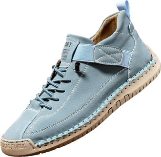 Generic Womens Leather Sneakers, 2025 Handmade Soft Comfort & Arch Support Orthopedic Boots Shoes, Slip On (Light Blue,11.5)
