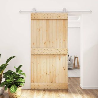 Berkfield Home Sliding Door with Hardware Set 100x210 cm Solid Wood Pine in Brown