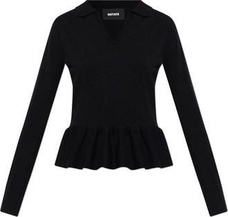 Rotate Knit Top W/ Peplum - Dames - V-hals truien - Zwart - XS - Wol - Truien & Vesten