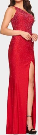 Faviana One Shoulder Hot Stone Gown In Ruby