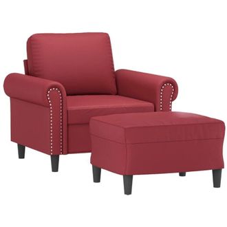 vidaXL Sill&oacute;n Con Taburete Cuero Sint&eacute;tico Rojo Tinto 60 Cm Vidaxl