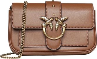 Pinko Cross Body Bags, female, Brown, Size: ONE SIZE Love Birds Diamond Cut Crossbody Bag