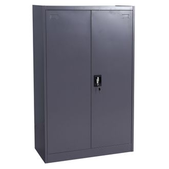 Hhg Hhg - Nunca Usado] Archivador 731, Armario De Acero Armario De Oficina Armario, 2 Puertas Con Cerradura Metal, 140x90x40cm Gris Oscuro