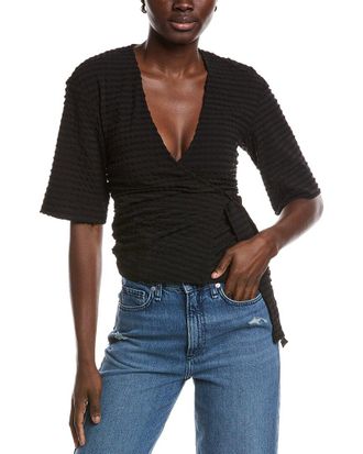 Ganni Stretch Seersucker Wrap Blouse