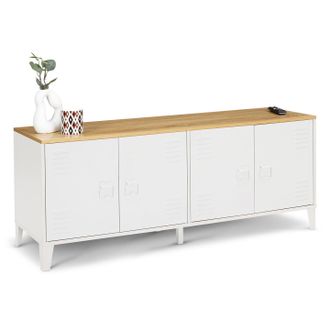 IDMarket Credenza Bassa Ester 140 Cm Con 4 Ante In Metallo Bianco E Piano In Legno Dal Design Industriale