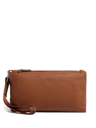 Ermenegildo Zegna logo-plaque leather clutch bag - men - Deer Skin - One Size - Brown