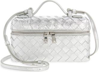 Bottega Veneta Bang Bang Intrecciato Metallic Leather Crossbody Vanity Case in 8101 Silver/silver at Nordstrom