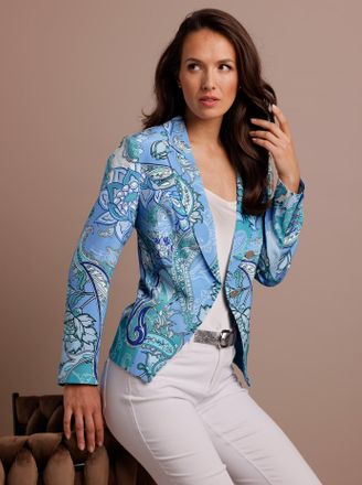 Cr&eacute;ation L Jackenblazer CREATION L PREMIUM Seiden-Blazer, Damen, Gr. 36, himmelblau, eisblau, bedruckt, 100% Seide, Blazer Jackenblazer
