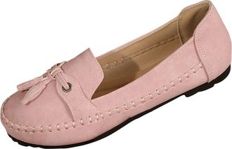 Generic Ladies Loafers Slip On Casual Flat Shoes Solid Color Comfortable Stylish Lightweight Breathable Classic Pumps Shoes Work Office Walking Pink