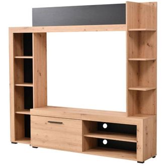 Dmora Parete Attrezzata Bubbiano, Mobile Soggiorno 9 Ripiani, 7 Vani, Unanta, 172.5x33x157.5h cm Marrone Rovere Nodi