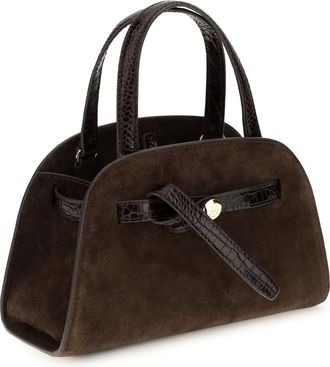 Tory Burch Womens Romy Suede Small Bauletto Dark Cocoa Shoulder Bags