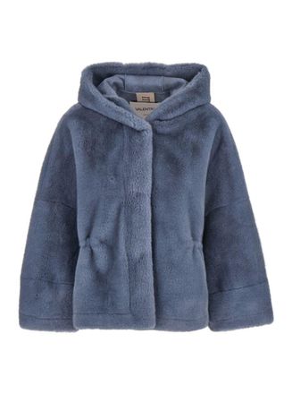 VALENTINI 1972 Light Blue Jacket With Fixed Hood In Faux Fur Woman