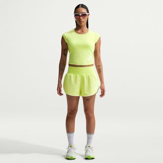 Nike Womens Tempo Flow Swoosh Dri-FIT Mid-Rise Brief-Lined Running Shorts in Yellow | IF1473-736