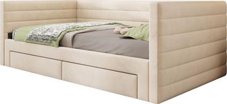 STILVORA Cama Nido 90 X 190 Cm Y 180 X 190 Cm De Lino Con 2 Cajones, Cabecero Tapizado, Sin Colch&oacute;n, Beige