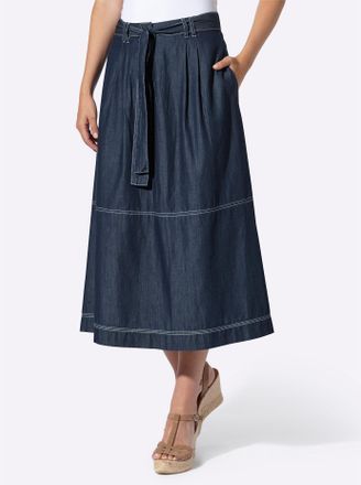 Heine Jeansrock HEINE, Damen, Gr. 34, blau, stone, washed, 100% Baumwolle, unifarben, wadenlang, R&ouml;cke Jeansrock