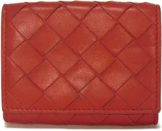 Bottega Veneta Red Color Leather Wallet (Tri-Fold) (Pre-Owned)