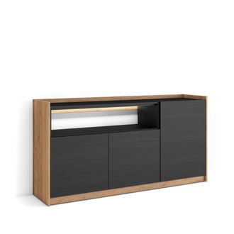 Skraut Home Aparador efecto madera negro y roble 156x37x80cm con led