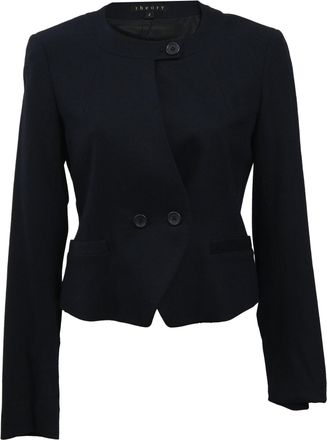 Theory Double-Breasted Blazer in Navy Blue Wool