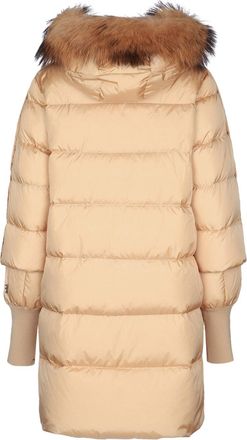 Add Womens Fur-Trimmed Puffer Down Jacket Beige Polyester