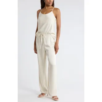 Leith Satin Drawstring Pants in Ivory Dove at Nordstrom Rack, Size X-Large