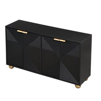 Urban Meuble Aparador Art D&eacute;co negro con 4 puertas talladas y patas esf&eacute;ricas