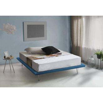 Talamo Italia Cama Matrimonial Linda, Cama Fija En Tela Con Pies, 100% Made In Italy, Adecuado Para Colch&oacute;n Cm 160x200, Azul, Con Embalaje Reforzado - Talamo Italia
