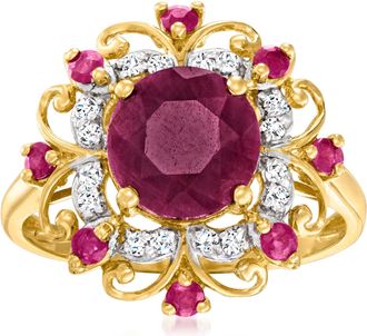 Ross-Simons Ruby and. Diamond Frame Ring in 14kt Yellow Gold