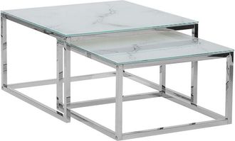 Beliani Beliani - Nest of 2 Coffee Tables Living Room White Marble Effect Top Silver Legs Brea
