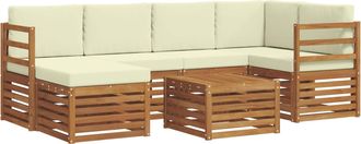 vidaXL Conjunto De Sof&aacute;s De Exterior 7 Uds. Natural Y Crema Poli&eacute;ster Vidaxl