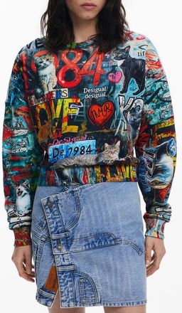 Desigual Graphic Cotton Sweatshirt in Black at Nordstrom, Size X-Large