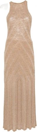 Twin-Set Geometric Textured Knit Midi Dress with High Neckline