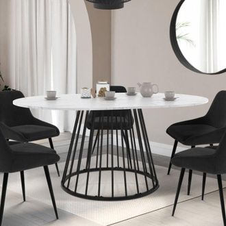 IDMarket Yuna tavolo da pranzo rotondo allungabile 4-8 persone alaska piano effetto marmo bianco e nero 110 - 150 cm