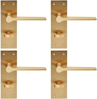 Loops 4x PAIR Flat Straight Handle on Slim Bathroom Backplate 150 x 50mm Satin Brass