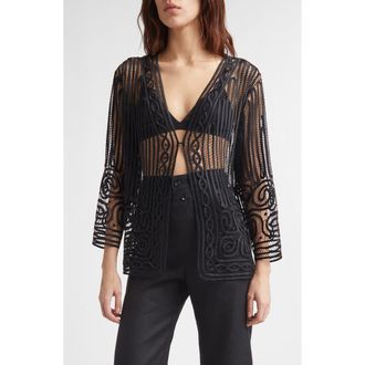 Bode Threadword Silk & Cotton Overshirt in Black at Nordstrom, Size Medium
