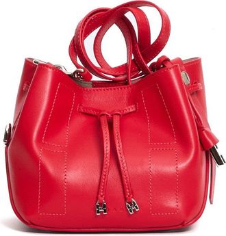 Hogan Mini Red Leather Bucket Bag With Adjustable Strap