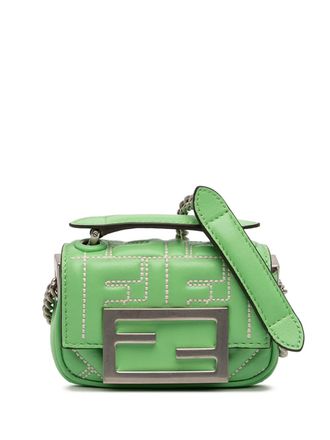 Fendi 2000-2025 Nano Zucca Embossed Leather Baguette Charm crossbody bag - Green