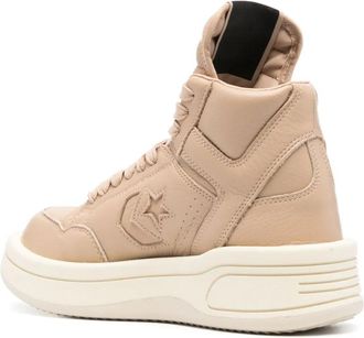 Rick Owens Womens Sneaker Beige Leather Canvas Rubber