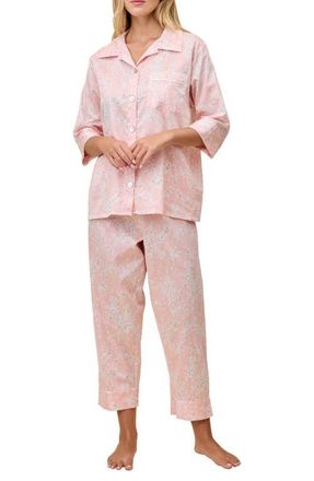 Papinelle Sleepwear Cheri Blossom Crop Cotton Sateen Pajamas in Pink at Nordstrom, Size X-Small