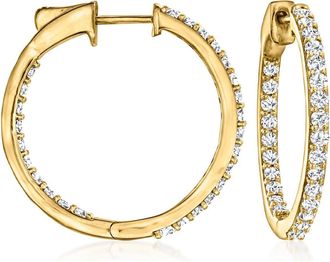 Ross-Simons Diamond Inside-Outside Hoop Earrings in 18kt Gold Over Sterling