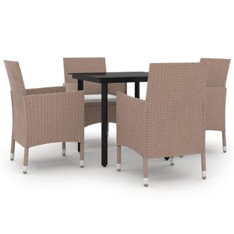 vidaXL Set Comedor De Jard&iacute;n 5 Pzas Y Cojines Rat&aacute;n Sint&eacute;tico Negro Vidaxl
