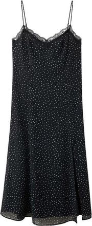 Mango Polka-Dotted Dress with Lace Detail in Black at Nordstrom, Size 10