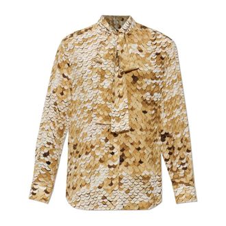 Moschino Shirts, female, Beige, Size: XS Silk shirt with decorative tie at the neckline
