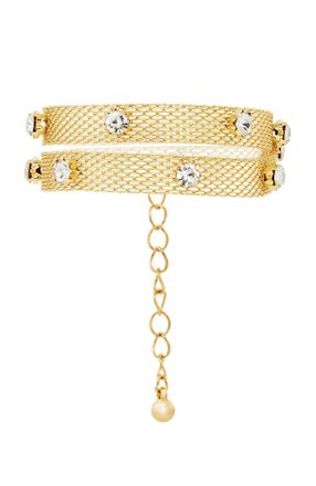 Savvy Cie Jewels WOVEN MESH DOUBLE WRAP WITH WHITE ROUND CZ STUDS BRACELET